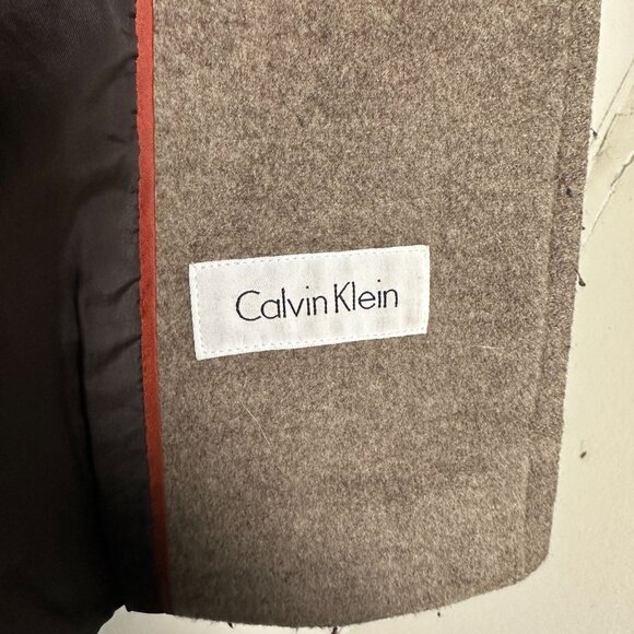 Calvin Klein Silk Wool Blend Brown Peacoat Jacket Women L Outerwear Winter Fall - Picture 9 of 15